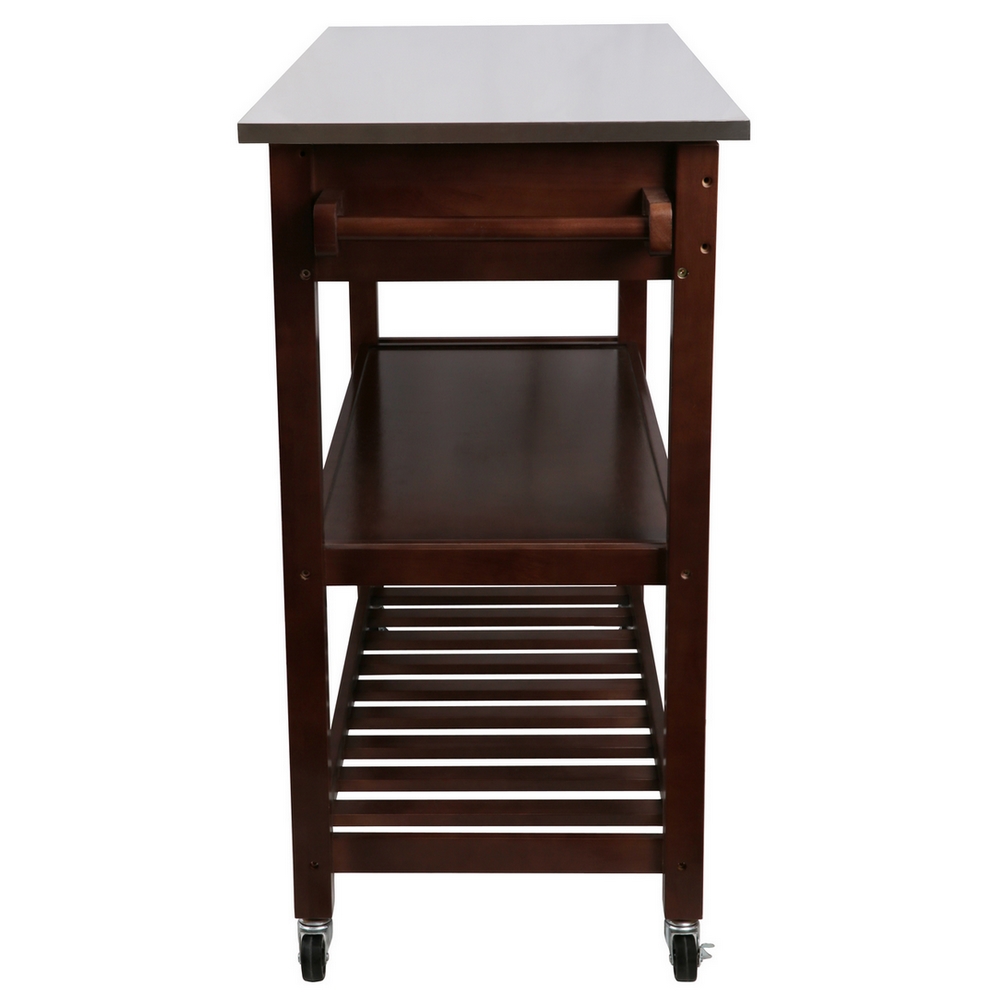 Homegear Open Storage Kitchen Cart with Shelves Stainless Steel Top